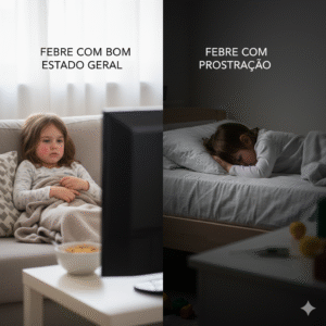 Comparação do estado geral de uma criança com febre, um importante sinal de alerta.