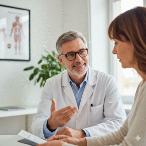 Dr. Jairo orienta paciente sobre a importância do check-up de rotina para a prevenção.