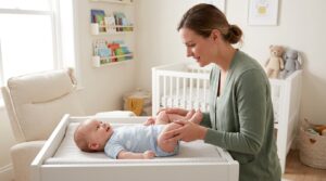 Técnica de massagem "pedalinho" em um bebê, uma das estratégias recomendadas para o que fazer para cólica.